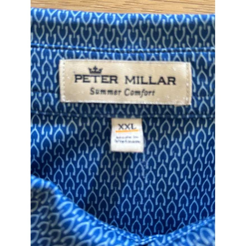 Peter Millar Summer Comfort Blue Horseshoe AOP Polo Shirt Mens XXL Golf Stretch